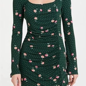 Free People Green Pink Bodycon Dress Long Sleeve